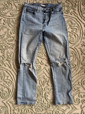 Levi's Light Blue Distressed Straight-Leg Jeans